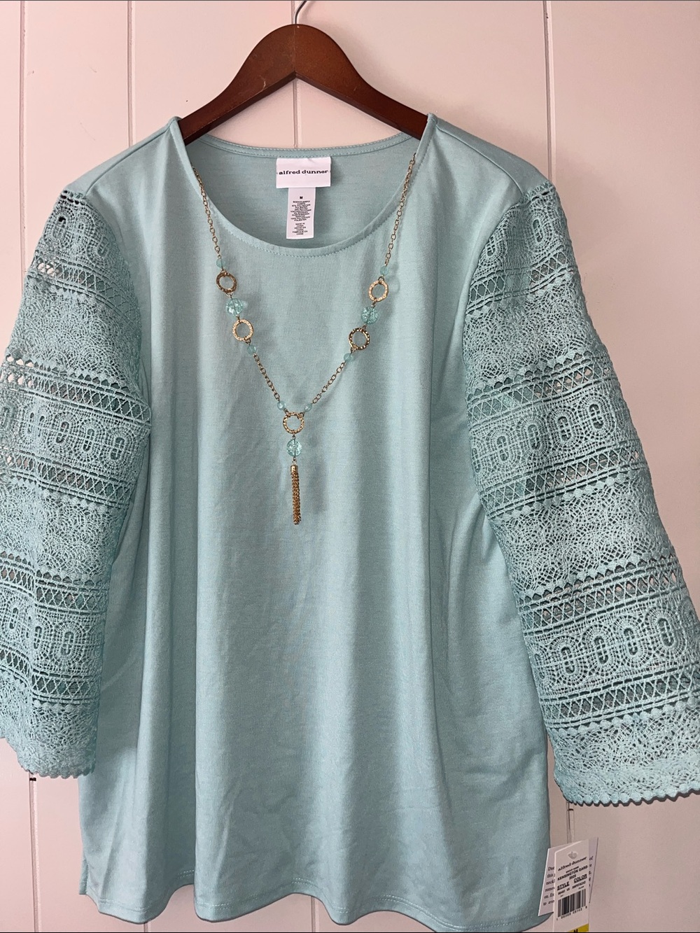 Alfred Dunner Seafoam Crochet-Sleeve Knit Tunic